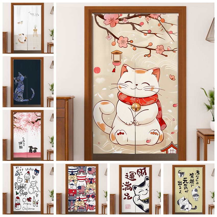 Noren Curtain Doorway - Lovely Cat Japanese Noren Door Curtains
