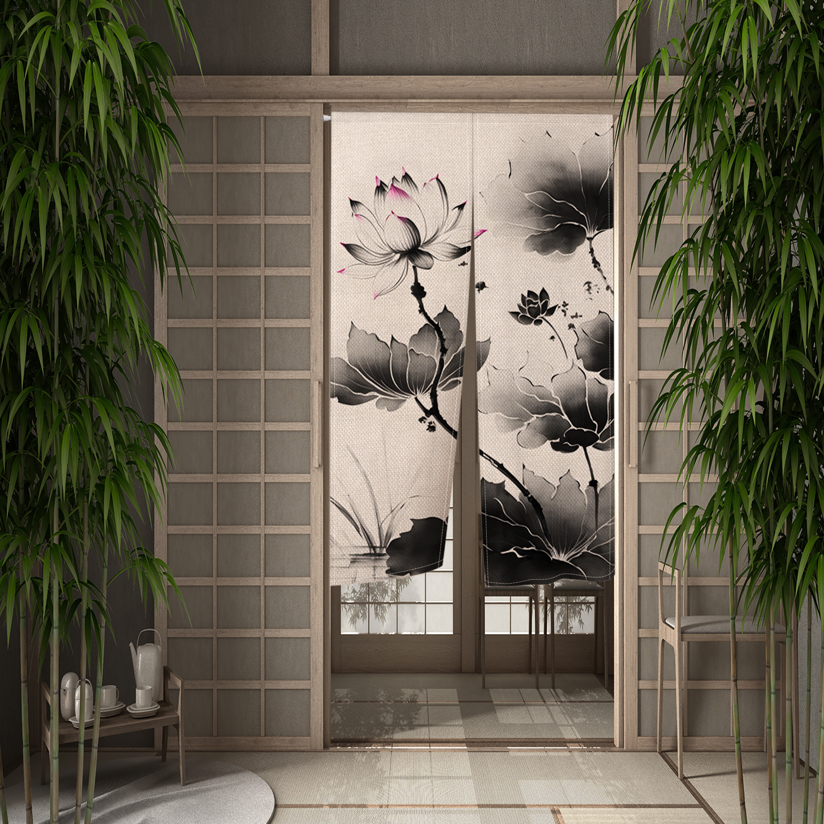 Lotus Plum Blossom Japanese No – Noren Curtain Doorway Bewertung und Preis
